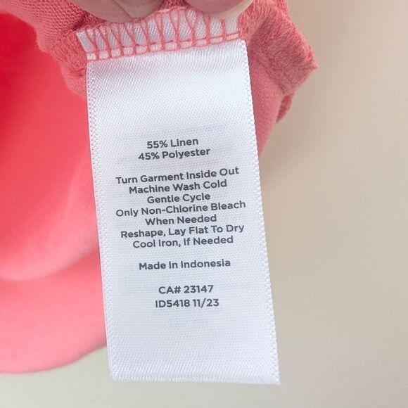 Talbots Linen Blend Raglan V-Neck Lovely Coral Tee Size Large - Picture 6 of 6